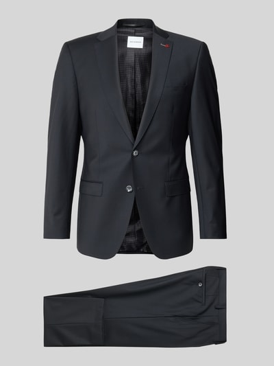 Produktfoto, Slim Fit Anzug aus Woll-Mix in unifarbenem Design von Roy Robson, dunkel, 2-Knopf-Sakko und Anzughose auf grauem Hintergrund.