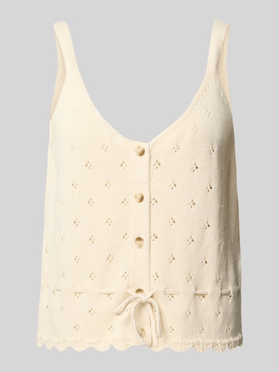 Productfoto, regular fit tanktop van puur katoen model 'PUKA' van PIECES dames in lichte crèmekleur, subtiel ajourpatroon, gladde textuur