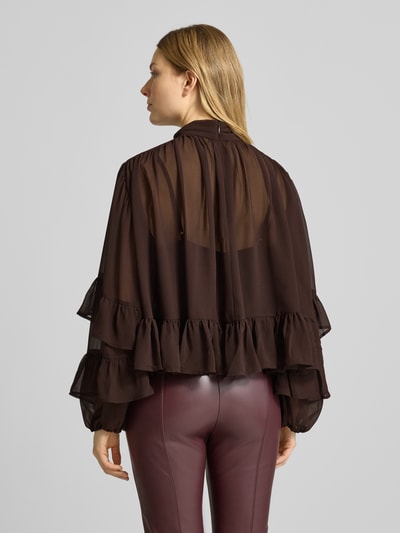 Gestuz Blouseshirt met volants, model 'mio' Donkerbruin - 5