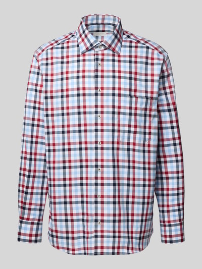 Produktfoto, Regular Fit Business-Hemd mit Kentkragen von ETERNA, kariert, Baumwolle, Langarm, Knopfleiste, Sportmanschetten, rote, blaue, schwarze und weiße Karos, glatte Textur