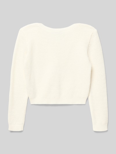 Produktfoto, Strickjacke aus Baumwolle mit V-Ausschnitt von Happy Girls in Creme, grob gestrickt, Regular-Fit, Knopfleiste, strukturierte Oberfläche