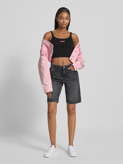 Tommy Jeans Slim Fit Crop Top aus Ripp Black 1