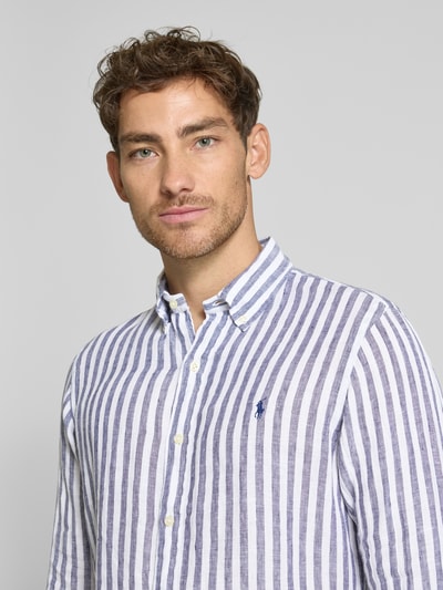 Polo Ralph Lauren Custom Fit Leinenhemd mit Button-Down-Kragen Marine 3