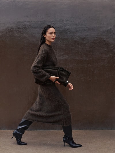 Jake*s Collection Gebreide rok met elastische band Donkerbruin - 6