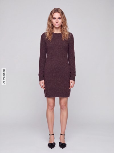 VERO MODA Strickkleid mit gerippten Abschlüssen Dunkelrot 4