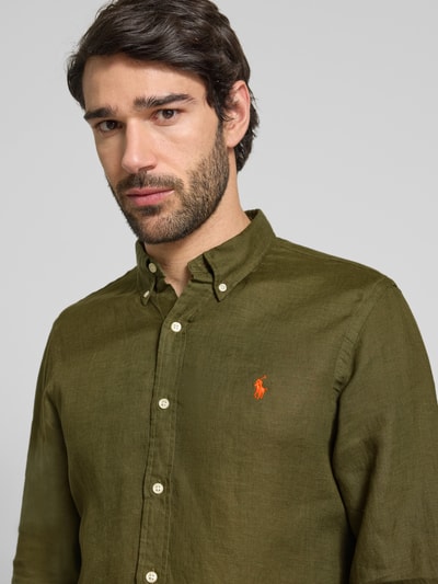 Polo Ralph Lauren Slim Fit Leinenhemd mit Logo-Stitching Oliv 3