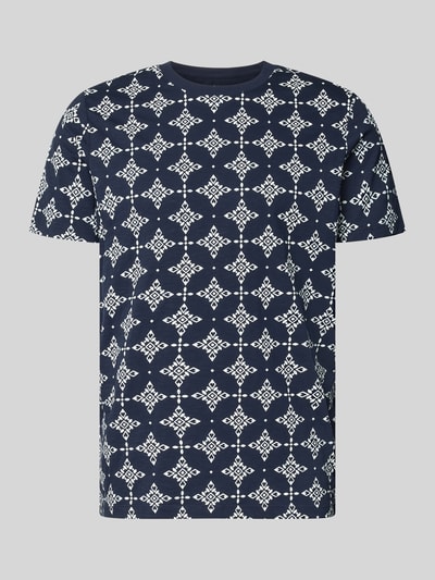 Produktfoto, donkerblauw Regular Fit T-shirt uit pure katoen met wit grafisch patroon van s.Oliver RED LABEL, gladde textuur