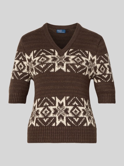 Polo Ralph Lauren Sweter z dzianiny z prążkowanymi wykończeniami Ciemnobrązowy melanż 2