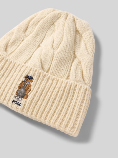 Polo Ralph Lauren Wollmütze mit Motiv-Stitching Modell 'FALL BEAR' Offwhite 2