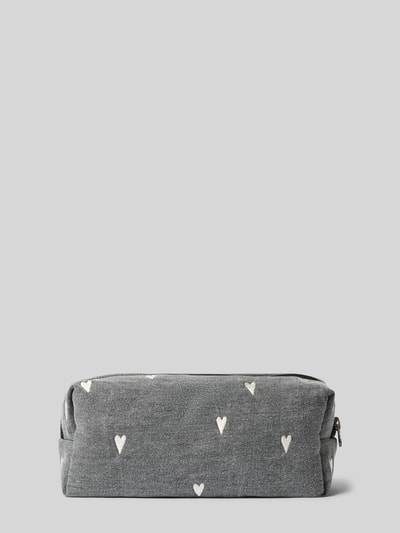 Produktfoto, Fanny Pack aus reiner Baumwolle mit Logo-Patch von Studio Noos mit Allover-Motiv-Stitching in Grau und Weiß, rechteckige Form, sichtbare strukturierte Oberfläche