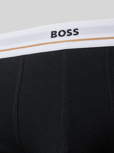 Produktfoto, czarne obcisłe bokserki Slim Fit Trunks aus Baumwoll-Mix im 5er-Pack Modell 5P ESSENTIAL von BOSS, efekt: jednolity kolor, krój slim fit, nadruk z logo, elastyczny ściągacz, wielopak, mieszanka bawełny