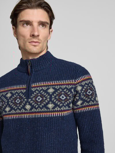 RAGMAN Sweter z mieszanki wełny z norweskim wzorem i kołnierzem zapinanym Granatowy 3