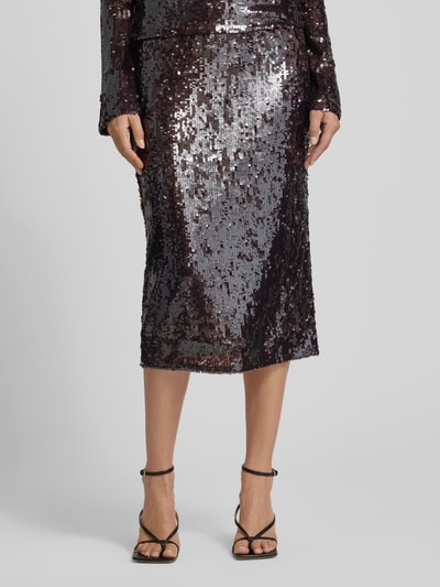 Mango Midirock mit Pailletten Modell 'XJAVIERA' Mittelbraun 4