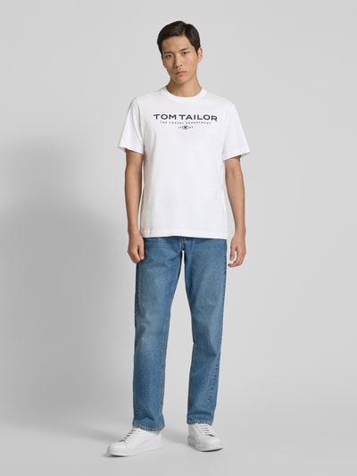 Tom Tailor Regular Fit T-Shirt aus reiner Baumwolle mit Label Print Weiss 1