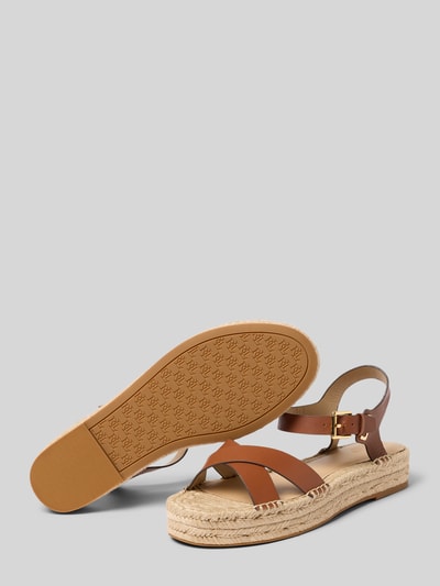 Produktfoto, Sandalen aus reinem Leder Modell 'EMERYN ESPDR' von Lauren Ralph Lauren in Braun, Espadrill-Absatz, runde Spitze, strukturierte Sohle