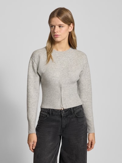 Noisy May Strickpullover mit gerippten Abschlüssen Modell 'SLOAN' Hellgrau Melange 4