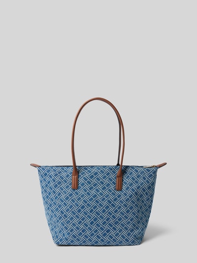 Produktfoto, Henkeltasche aus reiner Baumwolle von Tommy Hilfiger in Denim-Optik mit Muster, Reißverschluss, Logo-Applikation, Hauptfach, Innenfach
