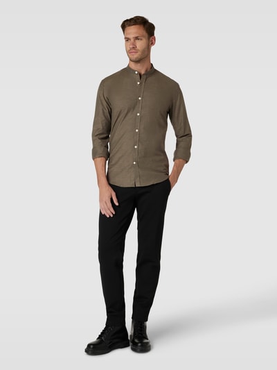 Lindbergh Slim Fit Freizeithemd mit Stehkragen Modell 'Superflex' Oliv 1