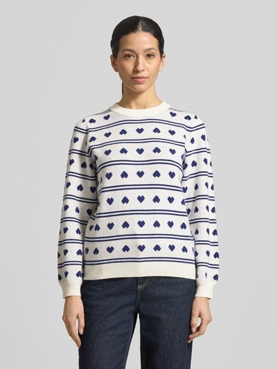 ICHI Relaxed Fit Pullover mit Allover-Motiv-Stitching Modell 'Brielle' Marine 4