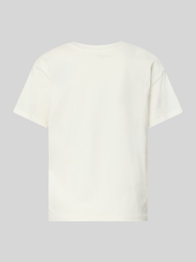 Produktfoto, cremefarbenes Regular Fit T-Shirt mit Motiv-Stitching aus reiner Baumwolle, Rundhalsausschnitt, Damen T-Shirt von Jake*s Casual