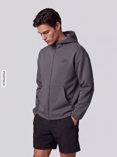 adidas Sportswear Regular Fit Sweatjacke aus Polyester-Mix mit Kapuze Anthrazit 4