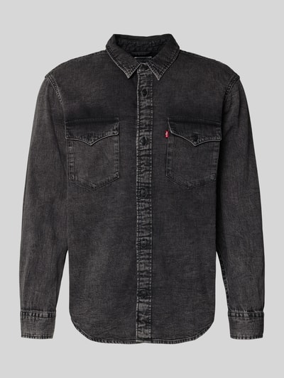 Produktfoto, Relaxed Fit Jeanshemd mit Brusttaschen Modell 'WESTERN' von Levi's®, schwarze Baumwolle, Kentkragen, Knopfleiste, Label-Detail