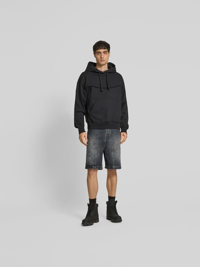 Evisu Loose Fit Jeansshorts mit Kontrastnähten BLACK 1