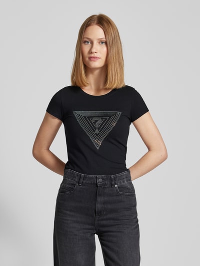 Guess Slim Fit T-Shirt mit Strasssteinbesatz Black 4