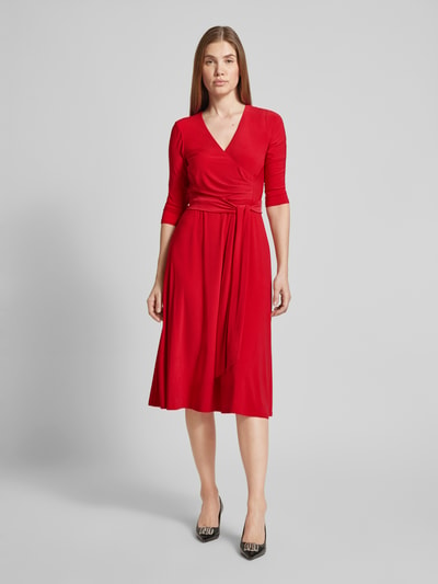 Lauren Ralph Lauren Midikleid mit Bindegürtel Modell 'CARLYNA' Rot 4