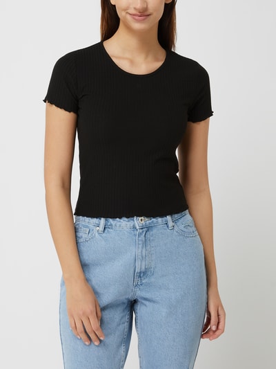 Only Cropped T-Shirt mit Rippenstruktur Modell 'Emma' Black 4