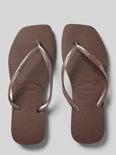 Productfoto, Zehentrenner met structuurzool Model 'SLIM' van Havaianas voor dames, rechthoekig model, reliëflogo, bruin, structuurpatroon