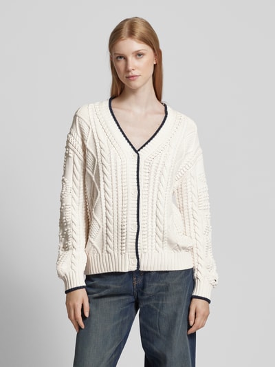 Tommy Jeans Strickcardigan mit Zopfmuster Modell 'BUBBLE CABLE FLAG' Offwhite 4