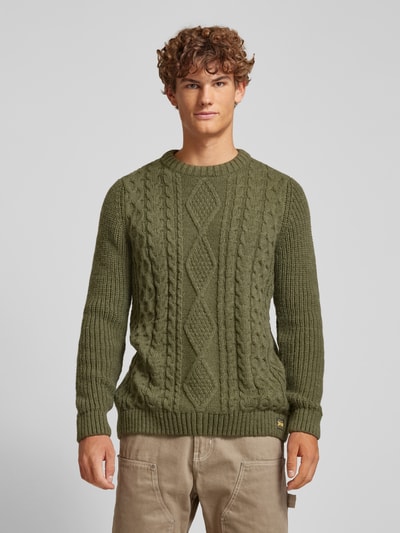 Superdry Strickpullover mit Zopfmuster Modell 'Jacob' Oliv 4