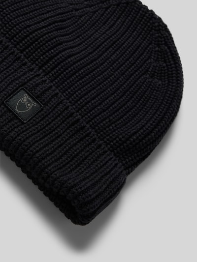 Knowledge Cotton Apparel Beanie mit Umschlag und Label-Patch Black 2