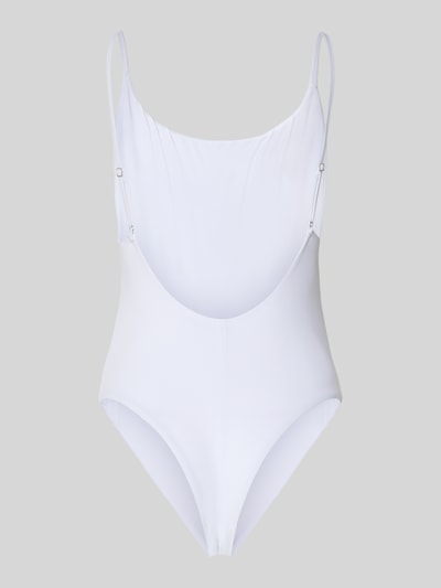 Produktfoto, Slim Fit Badeanzug mit Strasssteinbesatz von Guess in Weiß mit Elastischer-Material-Mix, Logo-Detail, verstellbare Spaghettiträger, Rückenausschnitt