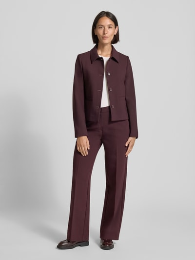 More & More Slim fit blazer met platte kraag en paspelzakken Bordeaux - 1