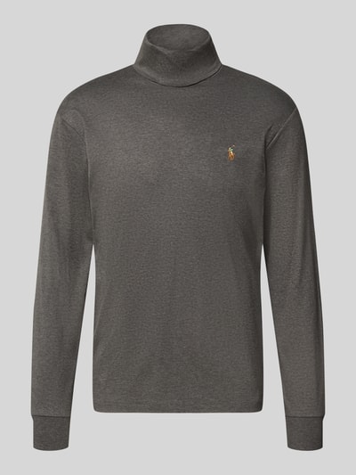 Produktfoto, Regular Fit Rollkragenpullover aus reiner Baumwolle von Polo Ralph Lauren in Dunkelgrau, glatte Struktur, dezentes Logo vorn.