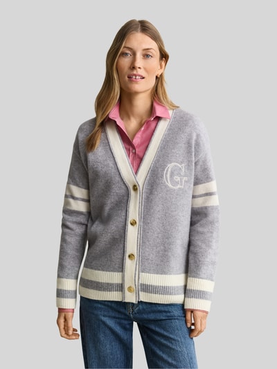 GANT Cardigan aus Wolle mit Logo-Stitching Hellgrau 4