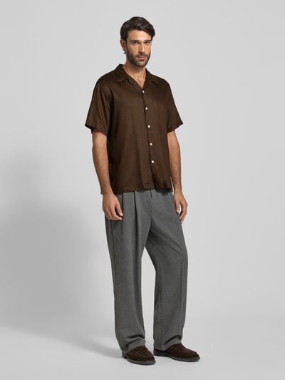 SELECTED HOMME Regular Fit Freizeithemd aus Lyocell-Leinen-Mix Modell 'REGNOA' Dunkelbraun 1