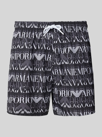 Emporio Armani Regular Fit Badeshorts mit Label-Print Dunkelgrau 1