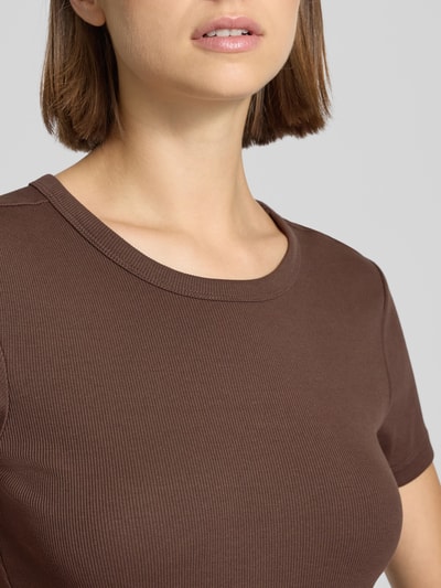 Only Slim fit T-shirt van katoenmix, model 'VAL LIFE' Chocoladebruin - 3