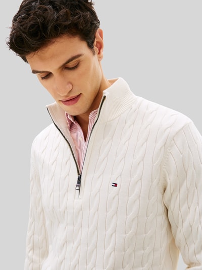 Tommy Hilfiger Troyer o kroju regular fit z czystej bawełny z wyhaftowanym logo Écru 3