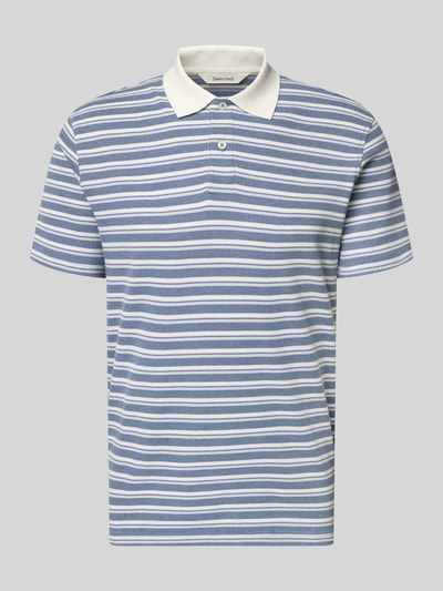 Produktfoto, Regular Fit Poloshirt aus Baumwoll-Mix Modell 'BLAZE' von SELECTED HOMME, blau-weiß gestreift, Polokragen, kurze Knopfleiste, strukturierte Piqué-Oberfläche