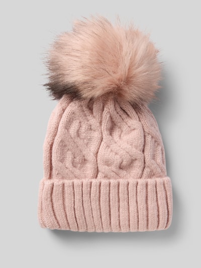 Kurt Beines Czapka z dzianiny z szerokim brzegiem i pomponem Różowawy 1