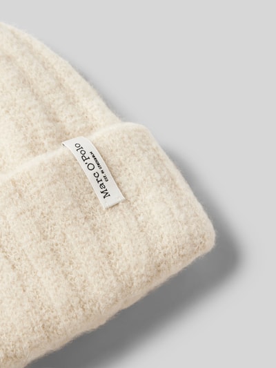 Marc O'Polo Beanie van een mix van alpaca en scheerwol met labelapplicatie Offwhite - 2