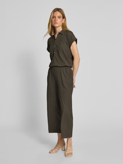 OPUS Jumpsuit met structuurmotief, model 'Melti polo' Olijfgroen - 1