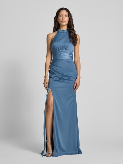 LUXUAR FASHION Avondjurk met plooien en loopsplit Rookblauw - 4
