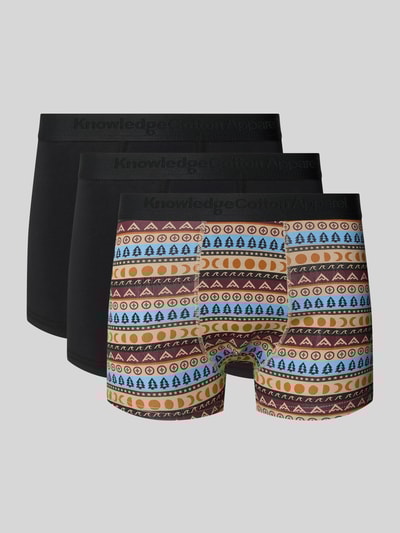 Knowledge Cotton Apparel Boxershort met band met label in een set van 3 stuks Zwart - 1