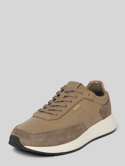 BOSS Lage sneakers van echt leer, model 'VINSTON' Taupe - 1