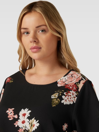 ONLY CARMAKOMA PLUS SIZE blouseshirt met all-over bloemenmotief, model 'VICA' Zwart - 3